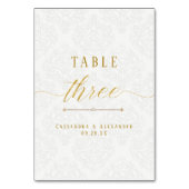 エレガントなスクリプト 白レース ゴールド 3 三 結婚式 テーブルナンバー (裏面)