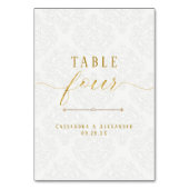 エレガントなスクリプト 白レース ゴールド 4 フォー ウェディング テーブルナンバー (裏面)