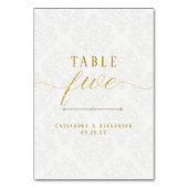 エレガントなスクリプト 白レース ゴールド 5 ファイブ ウェディング テーブルナンバー (裏面)