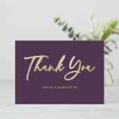 エレガントなスクリプト 紫と金 サンキューカード (スタンド正面)