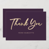 エレガントなスクリプト 紫と金 サンキューカード (正面/裏面)