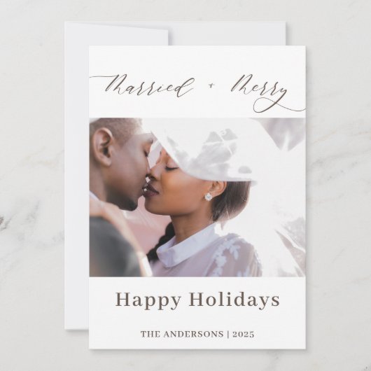 エレガントなスクリプト 結婚した クリスマスおめでとう シーズンカード (正面)