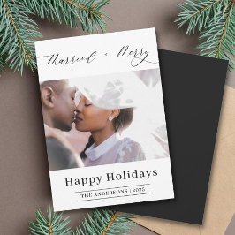 エレガントなスクリプト 結婚しました クリスマス写真 シーズンカード
