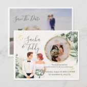 エレガントなスクリプト 結婚写真 Save the Date 案内ポストカード (正面/裏面)