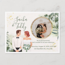エレガントなスクリプト 結婚写真 Save the Date 案内ポストカード