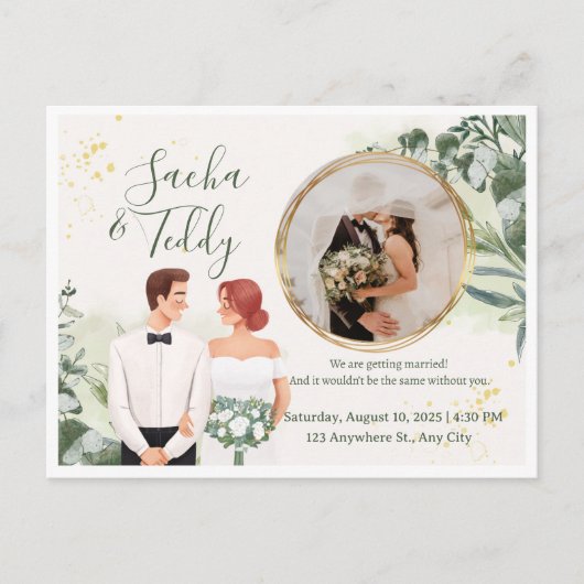 エレガントなスクリプト 結婚写真 Save the Date 案内ポストカード (正面)