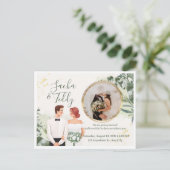 エレガントなスクリプト 結婚写真 Save the Date 案内ポストカード (スタンド正面)