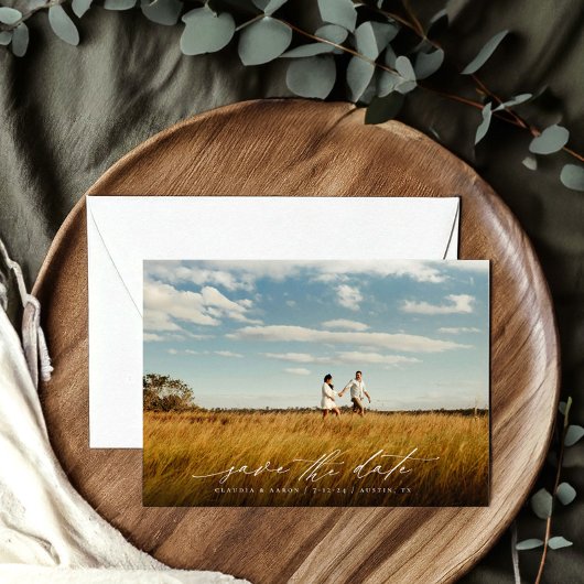 エレガントなスクリプト 結婚式の写真 保存日付 セーブザデート