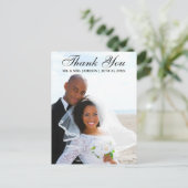 エレガントなスクリプト 結婚式 フォト 御礼 ポストカード (スタンド正面)