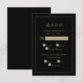 エレガントなスクリプト 食事 ウェディング 封入 黒 ゴールド 出欠カード (正面/裏面)