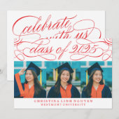 エレガントなスクリプト 2025年 写真 卒業式 招待状 (正面/裏面)