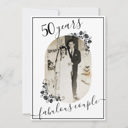 エレガントなスクリプト 50周年記念 フォト イメージ 招待状 (正面)