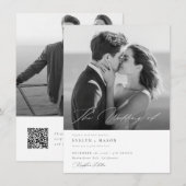 エレガントなスクリプトQRコード写真　予算内で叶うウェディング 招待状 (正面/裏面)