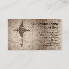 エレガントなスクロールキリスト教の十字w/Swirlの背景 名刺