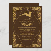 エレガントなスクロールトナカイのクリスマスのパーティの招待状 招待状 (正面/裏面)