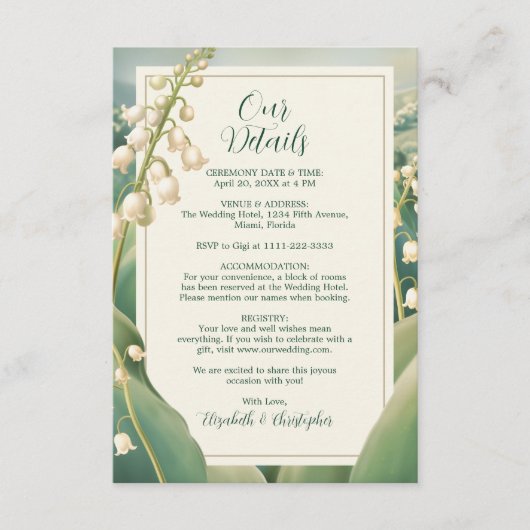 エレガントなスズラン フラワースケープ ウェディング エンクロージャーカード (正面)