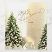 エレガントなスタイリッシュな松の木とクリスマスのトナカイ , 可愛らしい松の木と偽の金のトナカイが輝 ワインラベル (シングルラベル)