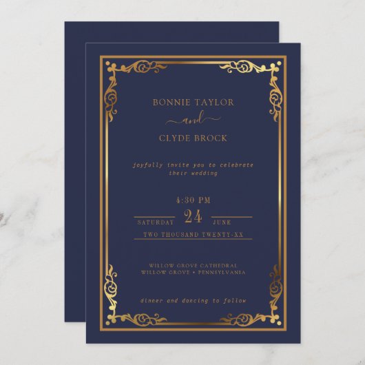 エレガントなスタイルの美しい結婚式招待状 セーブザデート (正面/裏面)