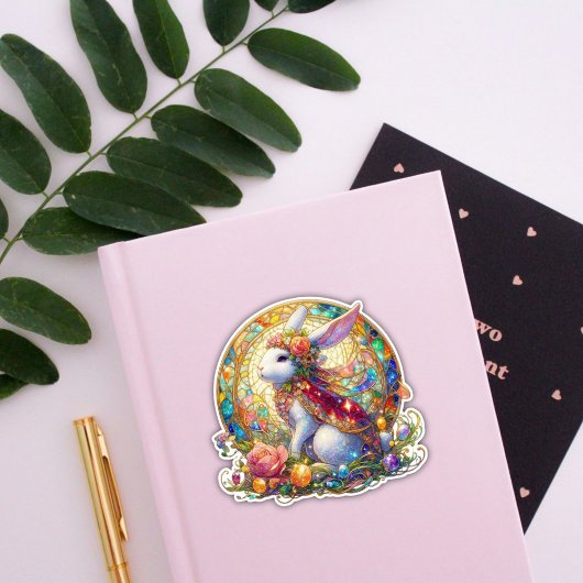 エレガントなステンドグラス アート・ヌーボー イースター ウサギ シール