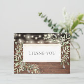 エレガントなストリングライトと自然な木のグリーン サンキューカード (スタンド正面)