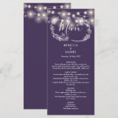 エレガントなストリングライトと花の紫の結婚式 メニュー (正面/裏面)