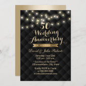 エレガントなストリングライト 50周年結婚記念日 招待状 (正面/裏面)