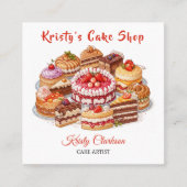 エレガントなストロベリー チョコレート キャラメル ケーキ専門店 スクエア名刺 (正面)