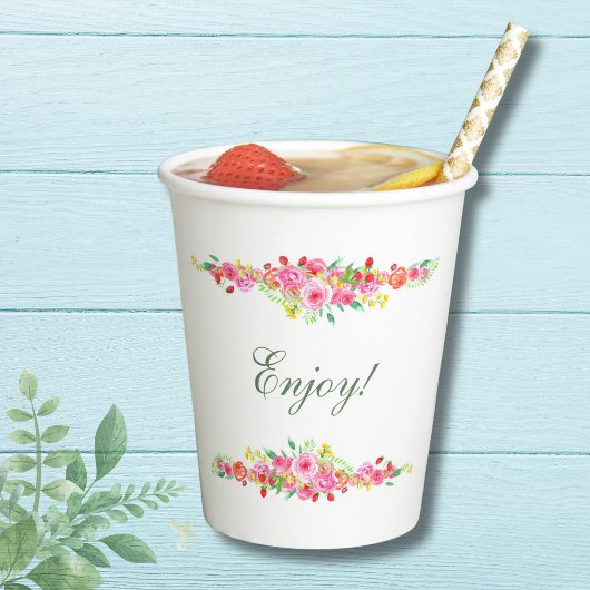 エレガントなストロベリー ピンク 牡丹 ブライダルシャワー 紙コップ