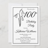 エレガントなスノードロップスの100歳の誕生日パーティー 招待状 (正面)