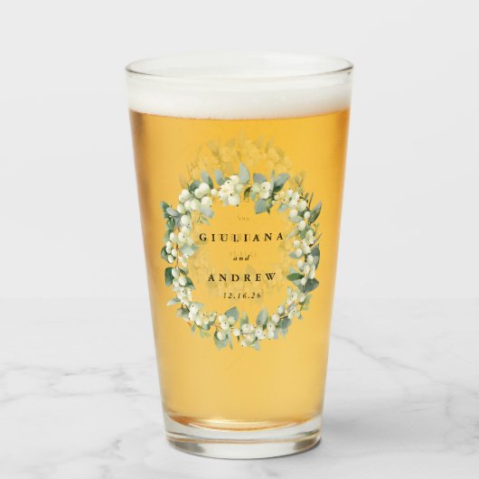 エレガントなスノーベリー+ユーカリ ウェディング リース タンブラーグラス (ドリンク裏面)