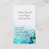 エレガントなスパのマネージャーの名刺のティール(緑がかった色)の青い渦巻 名刺 (裏面)