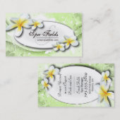 エレガントなスパの名刺の緑の白のプルメリア 名刺 (正面/裏面)