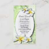 エレガントなスパの名刺の緑の白のプルメリア 名刺 (裏面)