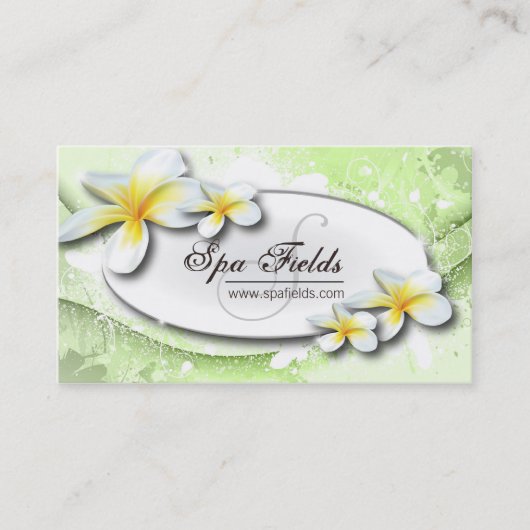 エレガントなスパの名刺の緑の白のプルメリア 名刺 (正面)