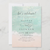 エレガントなスパーキングオーシャンビーチエンゲージパーティ 招待状 (正面)