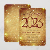 エレガントなスパークリングゴールドの新年会 招待状 (正面/裏面)