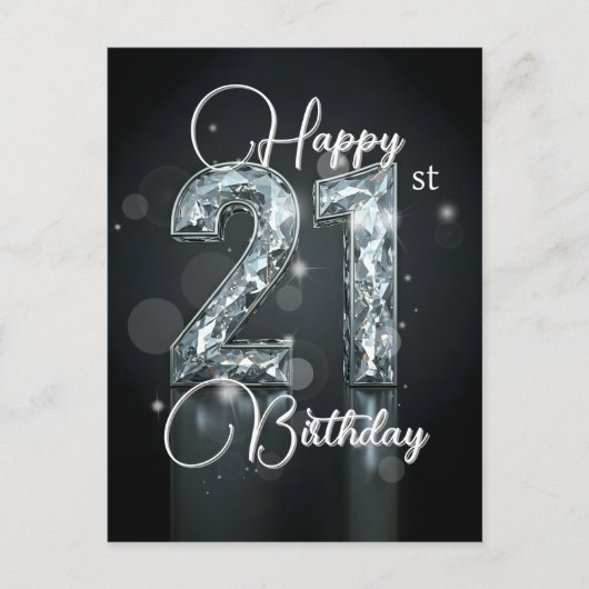 エレガントなスパークリングダイヤモンドがちりばめられた21歳の誕生日 ポストカード (正面)