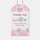 エレガントなスパークリングピンクのスパークル サンクス スノーマッチ ギフトタグ (正面)