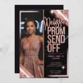 エレガントなスパークリングピンクのプロム送り出しDIY写真 招待状 (正面/裏面)