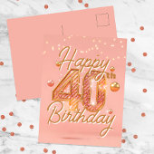エレガントなスパークリング ソフトピンク & ゴールド 40歳の誕生日 ポストカード