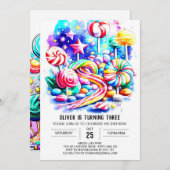 エレガントなスプリンクルズ キャンディ バースデー 招待状 (正面/裏面)