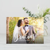 エレガントなスペイン語の結婚式 Gracias フォトギフト カード (スタンド正面)