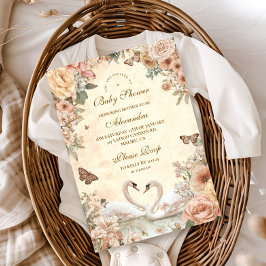 エレガントなスワン湖の花のベイビーシャワー 招待状