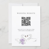 エレガントなスワン フラワーの水彩画 ウェディングサイトQRコード付き 招待状 (裏面)