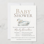 エレガントなスワン フラワーニュートラル ベビーシャワー 招待状 (正面)