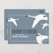 エレガントなスワン 誕生日招待状 インビテーションポストカード (正面/裏面)