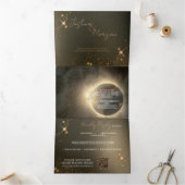 エレガントなセピア色の皆既日食オーダーメイド写真ウェディング 三つ折り招待状 (内部)