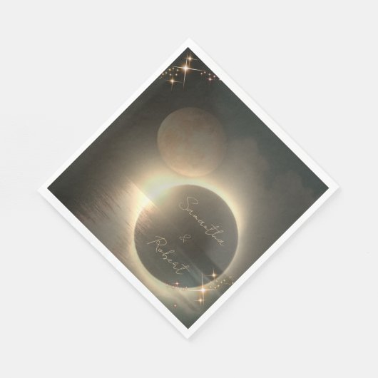 エレガントなセピア調の皆既日食カスタム写真ウェディング スタンダードランチョンナプキン (角)