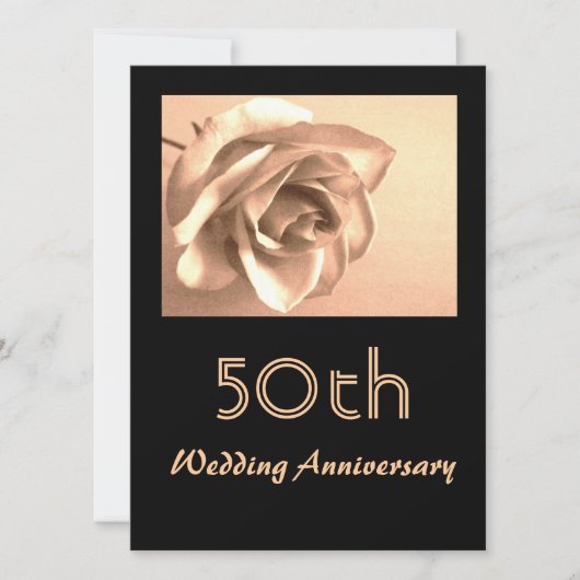 エレガントなセピア ローズ 50周年 結婚記念日 招待状 (正面)