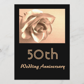 エレガントなセピア ローズ 50周年 結婚記念日 招待状